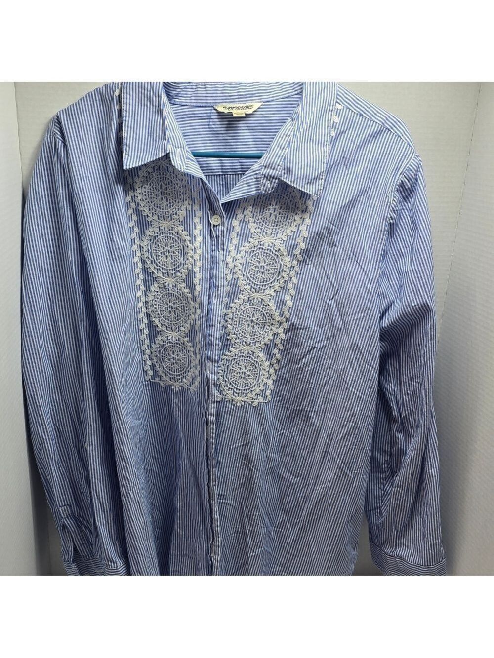 Tantrums Blue and White Striped Blouse with Embroidery